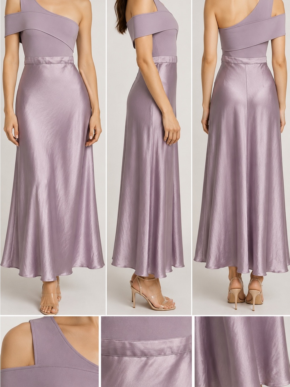 NWT Ted Baker Vena Lilac Asymmetric Knit Bodice Satin Maxi Dress Size 1 $325